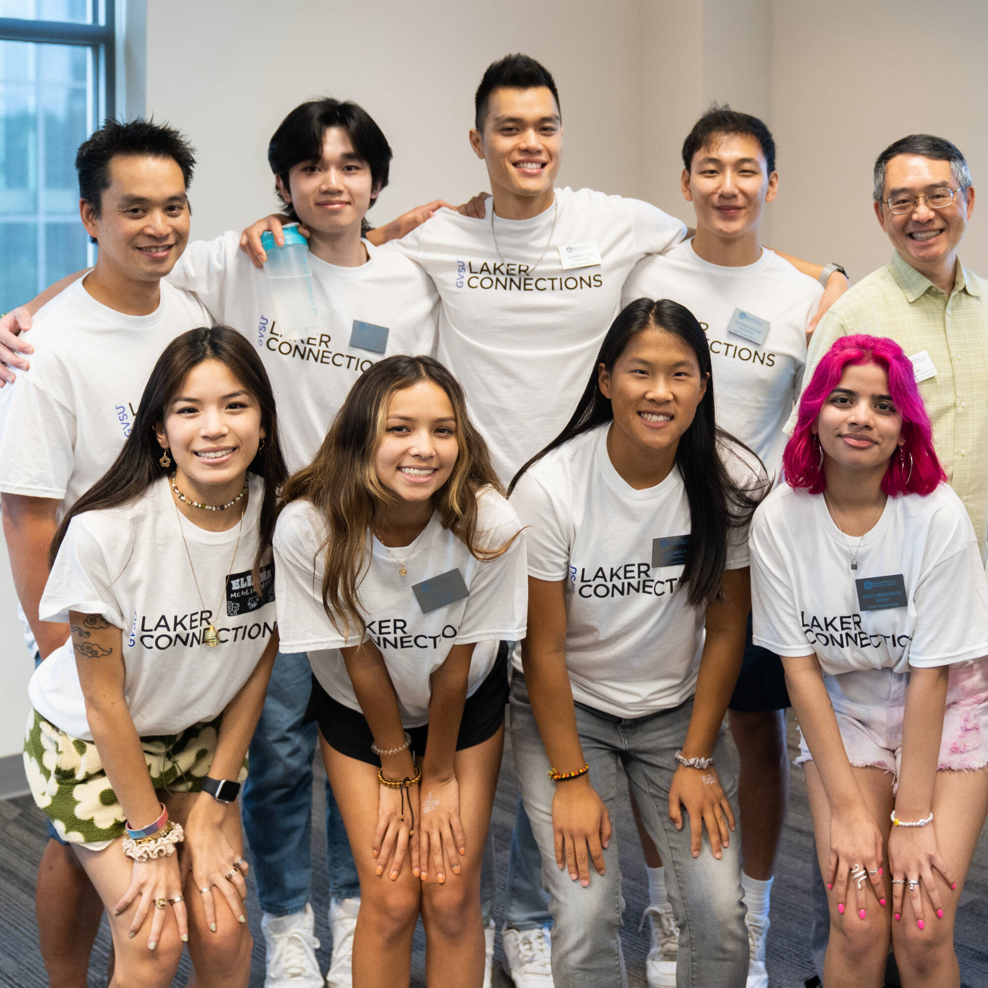 Asian Student Orientation students posing, wearing matching Laker Connections tshirts